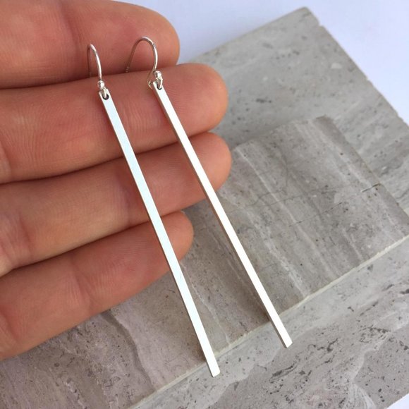 JPeace Designs Jewelry Sterling Silver Long Brass Bar Earrings